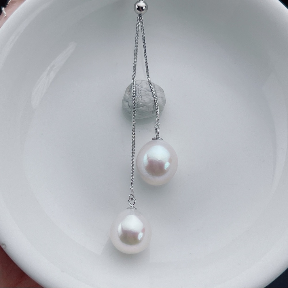 N196 S925 High Quality Freshwater Edison Baroque Pearl Adjustable Necklace - Picture 9 of 9